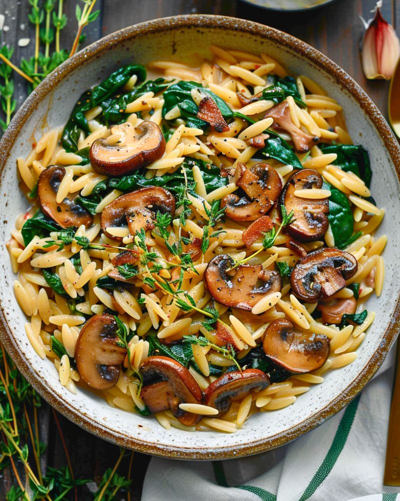 Creamy Spinach and Mushroom Orzo