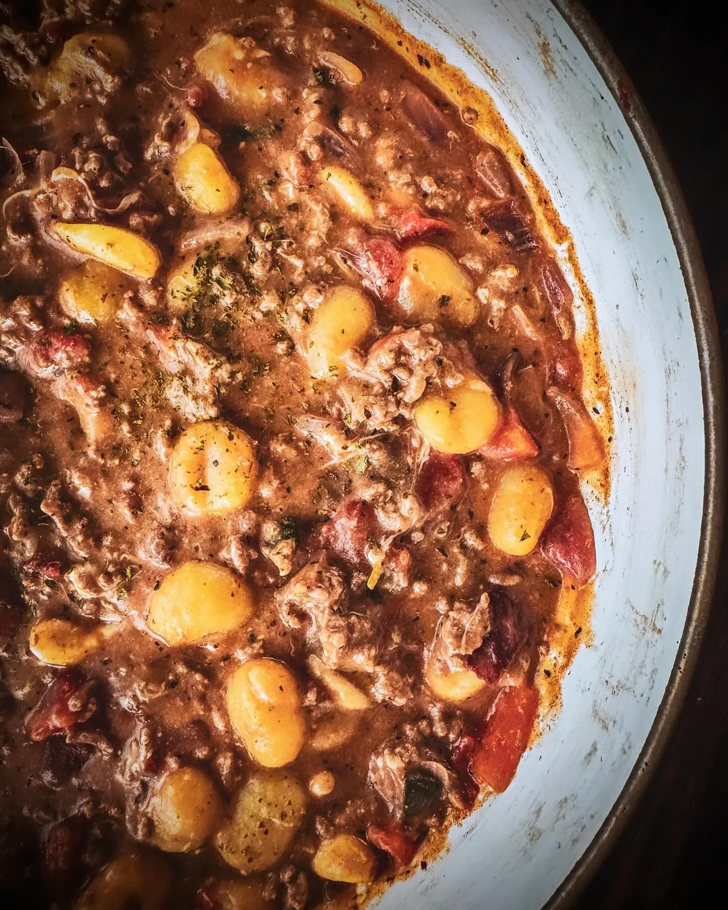 Cheesy Beef Gnocchi Skillet with Mozzarella and Feta