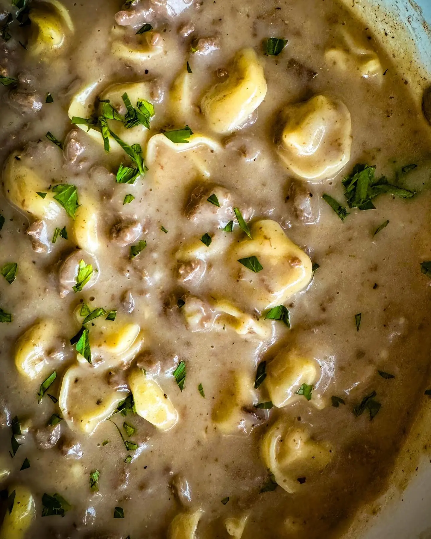 Creamy Beef Tortellini with Mushroom Parmesan Sauce