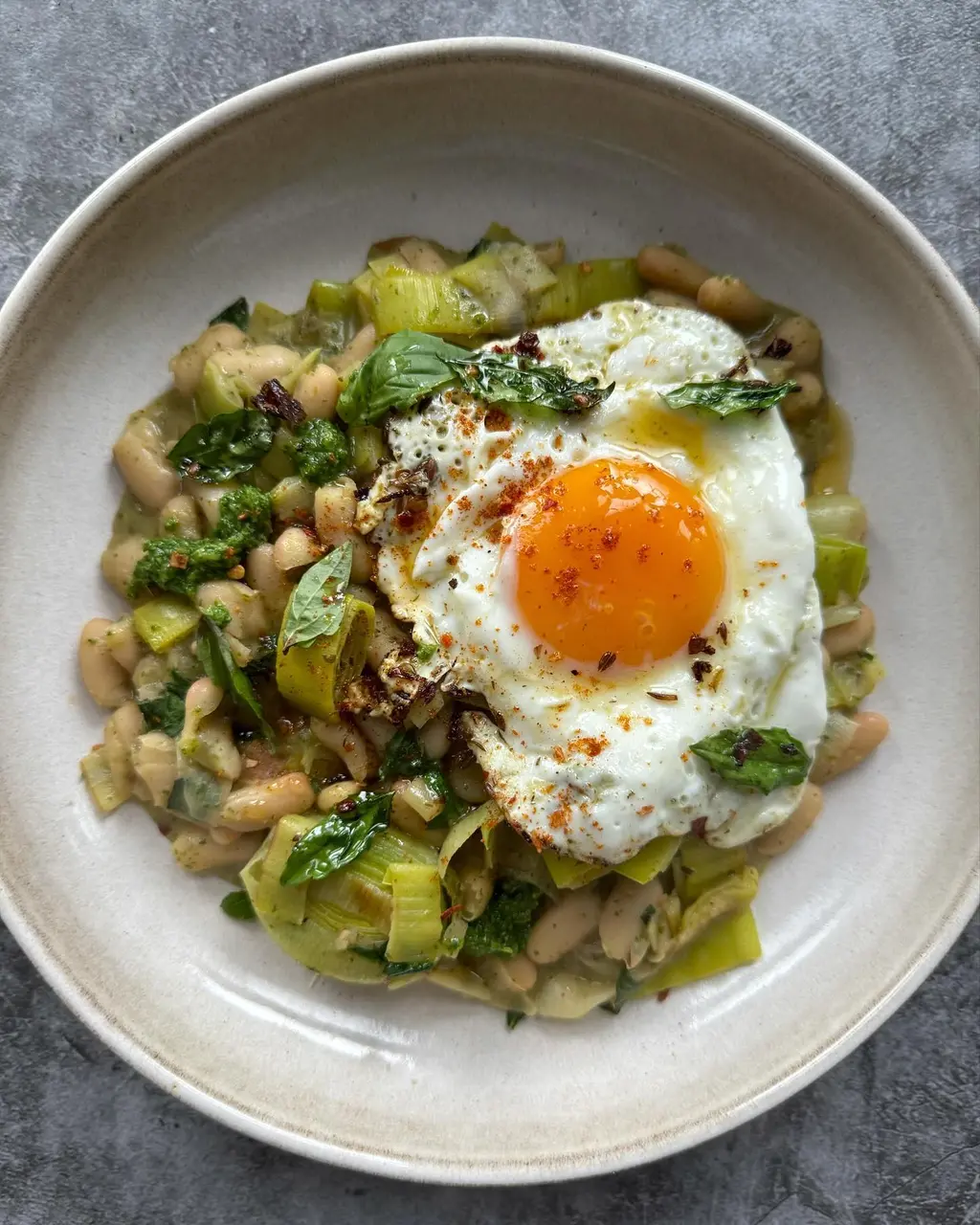 Creamy Butter Bean and Leek Stew with Crispy Fried Egg