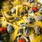 Creamy Mushroom Tomato Ravioli with Parmesan Garlic Sauce