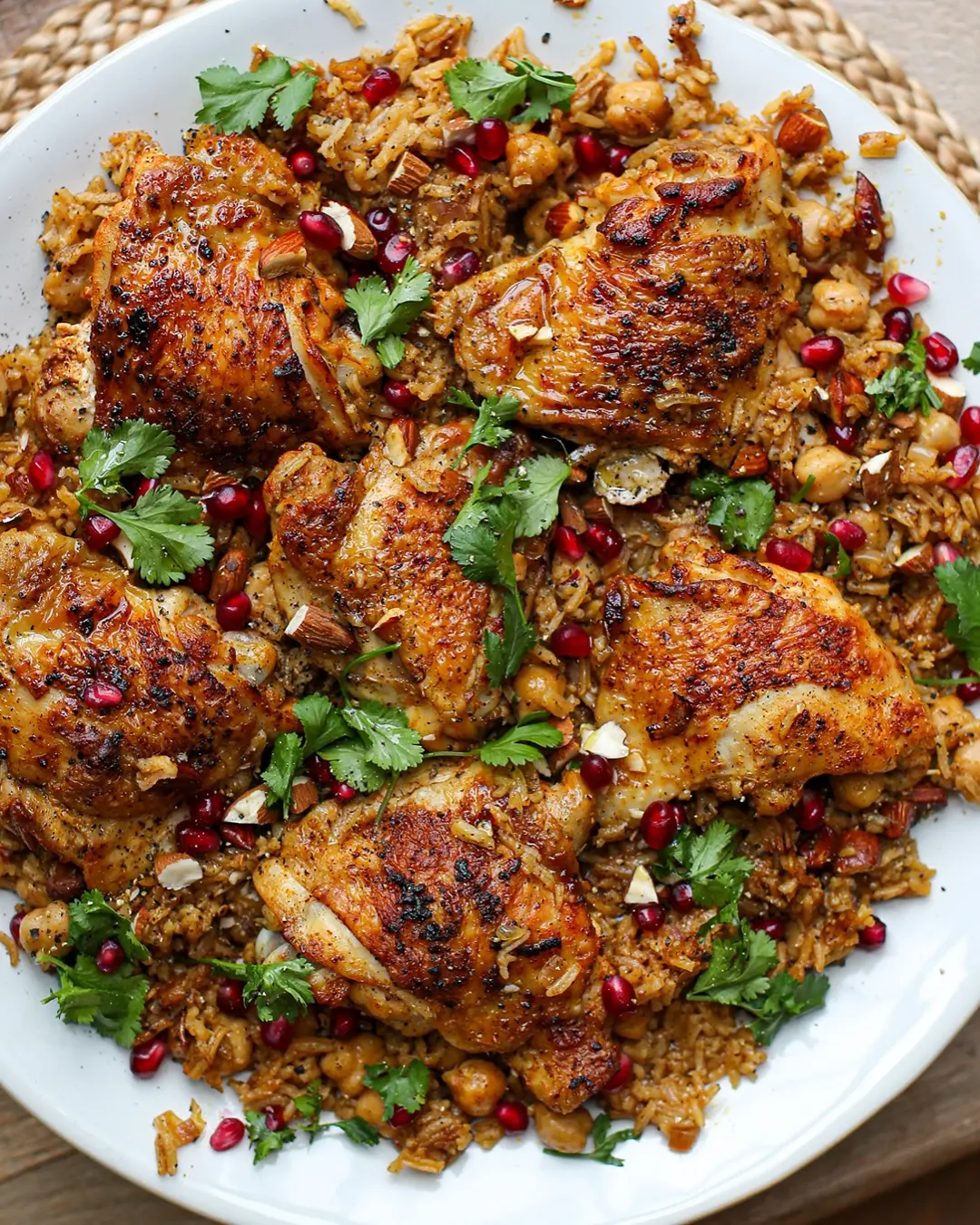 Persian Chicken with Chickpeas, Almonds, and Pomegranate