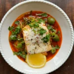 One-Pot Mediterranean Halibut & Potted Shrimp Stew with Samphire, Fennel, and Olives — Quick Briny Weeknight Dinner