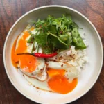Quick Weeknight Jasmine Rice Bowl with Crispy Fried Eggs, Nuoc Cham & Fresh Herb Salad