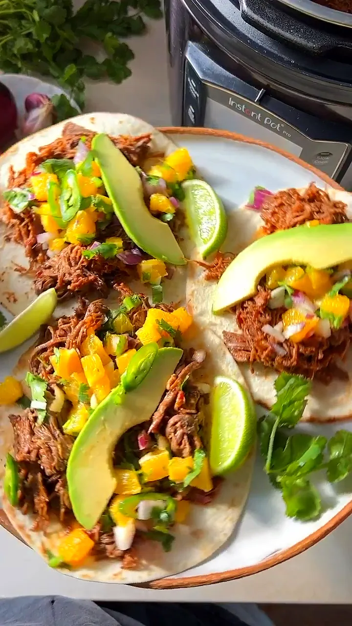 Instant Pot Pulled Beef Tacos with Citrus Salsa – Easy Pressure Cooker Taco Recipe